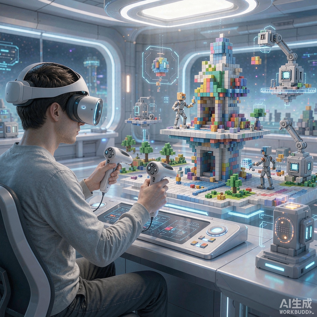 VR 沙盒建造游戏与头显概念图 VR 沙盒建造游戏与头显概念图